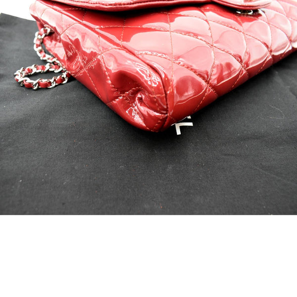 CHANEL Classic Flap Quilted Patent Leather Chain Clutch Bag Red