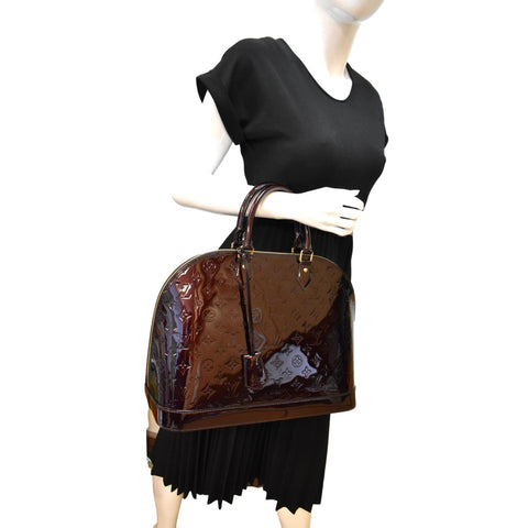 LOUIS VUITTON Alma GM Monogram Vernis Leather Satchel Bag Amarante