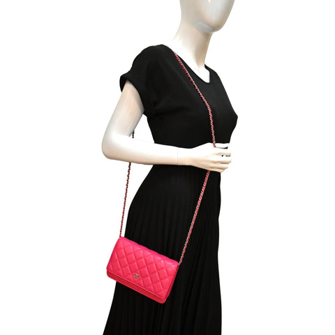 CHANEL WOC Quilted Leather Crossbody Wallet Fuchsia Pink