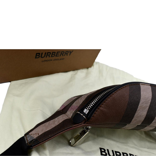 Burberry Mini Cason Check Bum Bag Dark Birch in Brown - Top Left