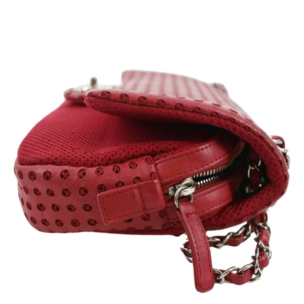 CHANEL Flap Perforated Leather Shoulder Bag Red
