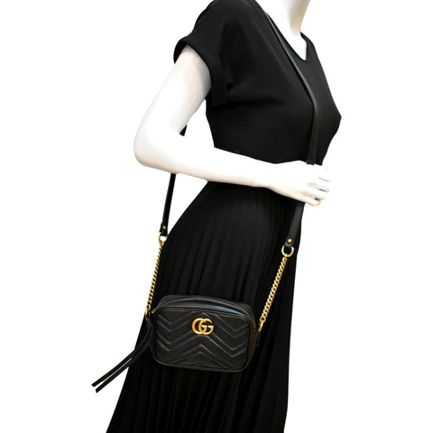 GUCCI GG Marmont Matelasse Mini Leather Crossbody Bag Black 448065