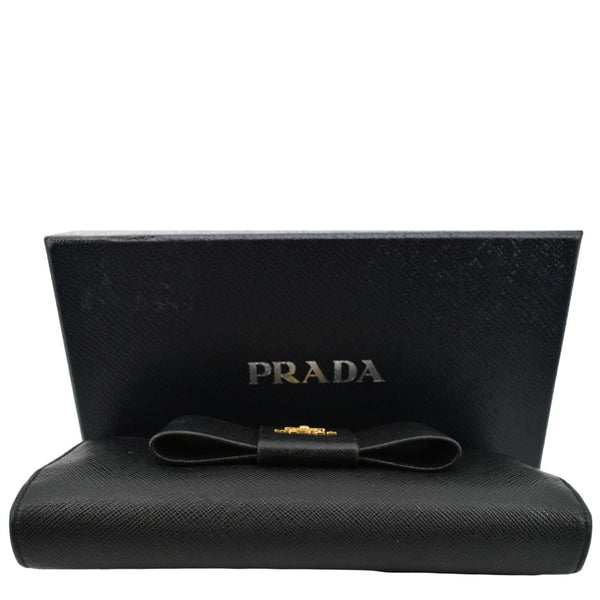 PRADA Bow Saffiano Leather Wallet Black