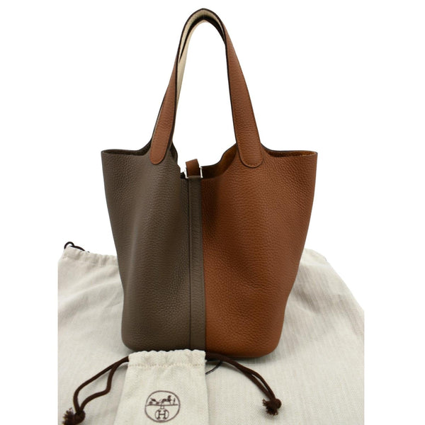 HERMES Picotin Lock 22 Taurillon Clemence Leather Satchel Bag Bicolor