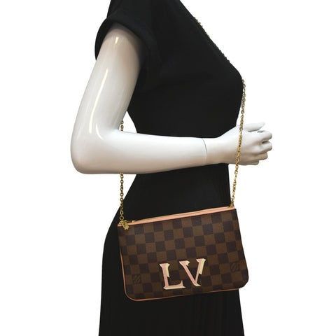 Louis Vuitton Double Zip Pochette Damier Crossbody Bag - Full View