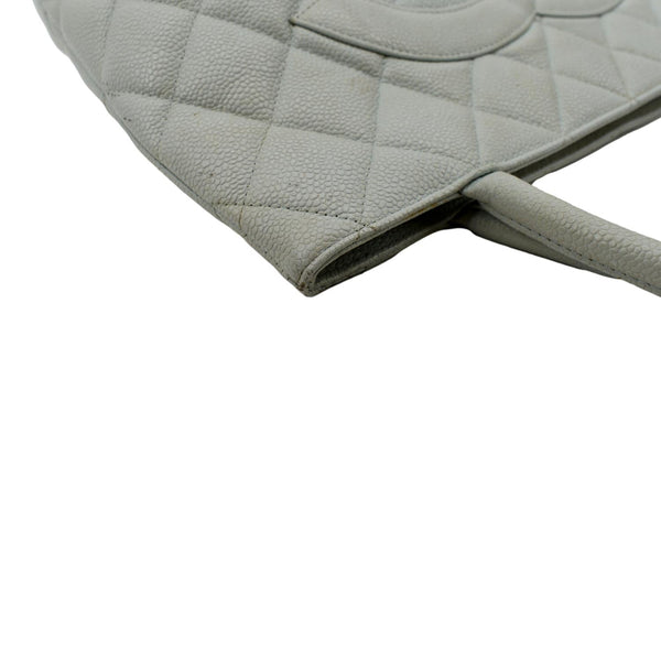 Chanel Medallion Quilted Caviar Leather Tote Bag White - Top Left