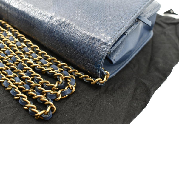CHANEL Charm Wallet on Chain Python Leather Crossbody Bag Blue