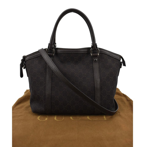 GUCCI Medium Top Handle GG Canvas Tote Shoulder Bag Brown 341503