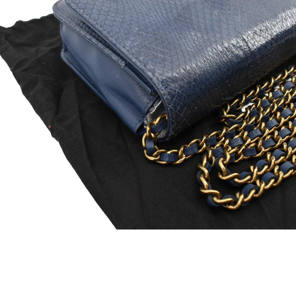 CHANEL Charm Wallet on Chain Python Leather Crossbody Bag Blue