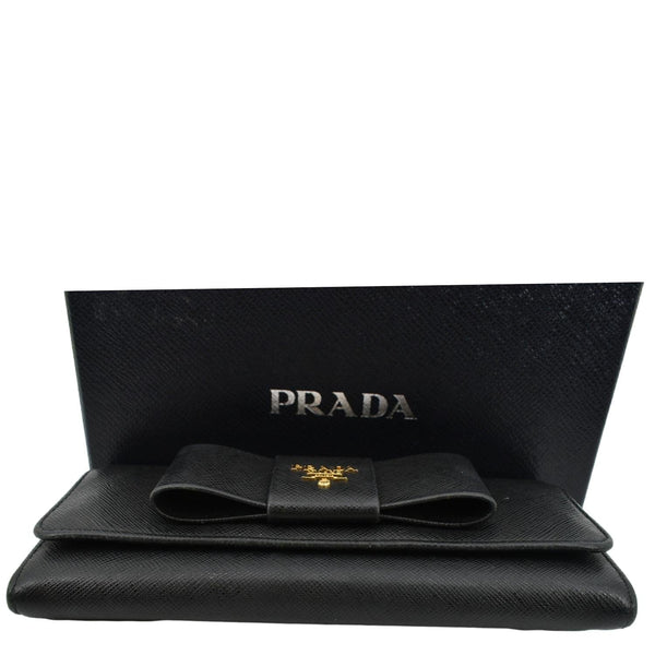 PRADA Bow Saffiano Leather Wallet Black