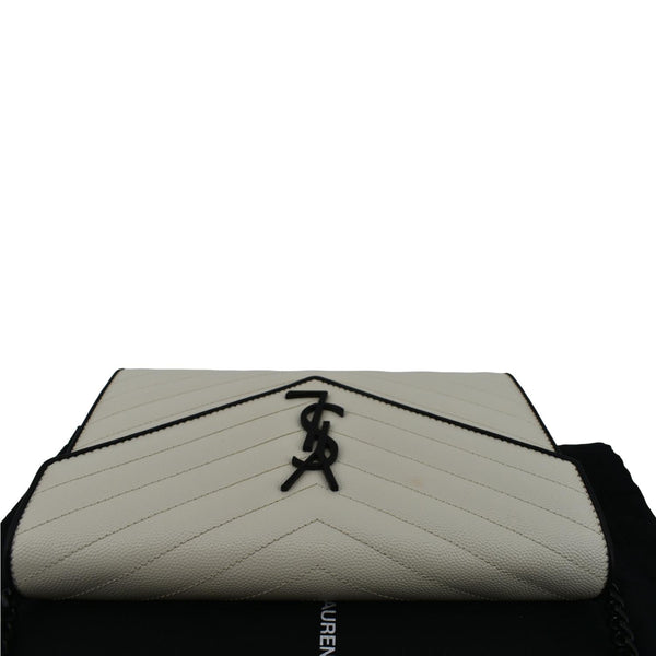 YVES SAINT LAURENT Contrast Trim Wallet on Chain Leather Shoulder Bag White