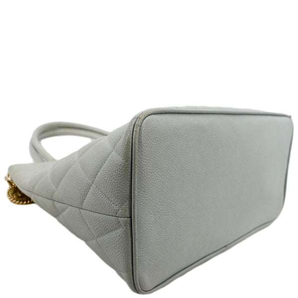 Chanel Medallion Quilted Caviar Leather Tote Bag White - Bottom Left