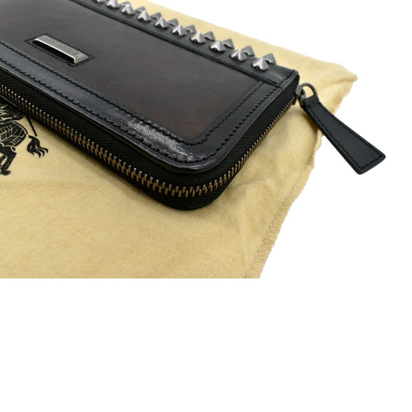 BURBERRY Studded Leather Zip Around Wallet Black
