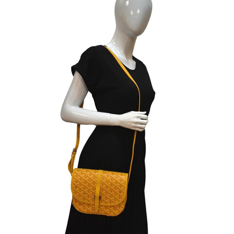 GOYARD Belvedere PM Goyardine Chevron Canvas Messenger Bag Yellow