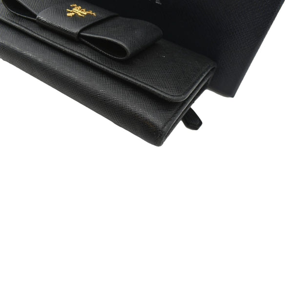 PRADA Bow Saffiano Leather Wallet Black