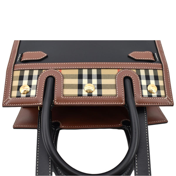 BURBERRY Mini Title Vintage Canvas Leather Two Handle Shoulder Bag Black