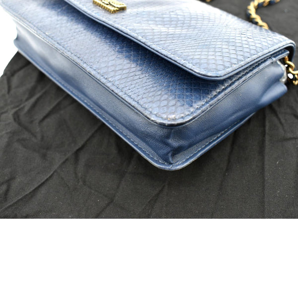 CHANEL Charm Wallet on Chain Python Leather Crossbody Bag Blue