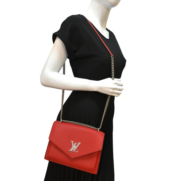 Louis Vuitton My Lockme Chain Leather Shoulder Bag Red - Full View