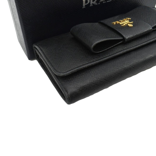 PRADA Bow Saffiano Leather Wallet Black