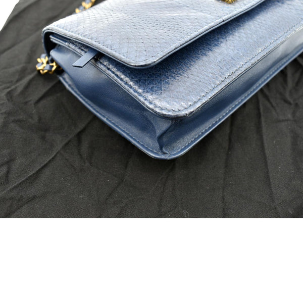 CHANEL Charm Wallet on Chain Python Leather Crossbody Bag Blue