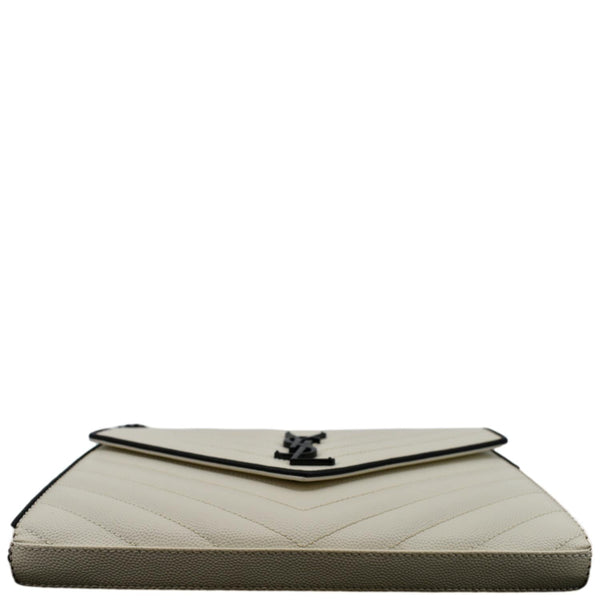 YVES SAINT LAURENT Contrast Trim Wallet on Chain Leather Shoulder Bag White