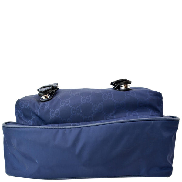 GUCCI Flap Double Buckle GG Monogram Nylon Messenger Bag Blue 510335