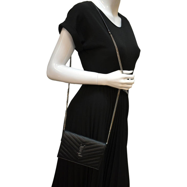 YVES SAINT LAURENT Cassandre Grain De Poudre Crossbody Chain Bag Black