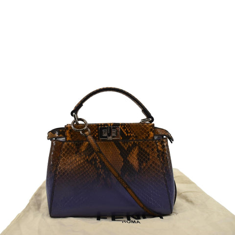Fendi Peekaboo Mini Python Leather Shoulder Bag Brown - Back