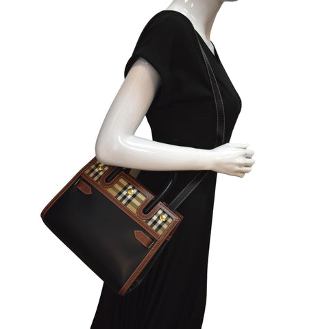 BURBERRY Mini Title Vintage Canvas Leather Two Handle Shoulder Bag Black