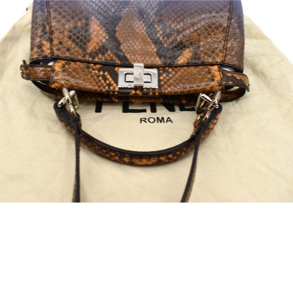 Fendi Peekaboo Mini Python Leather Shoulder Bag Brown - Top