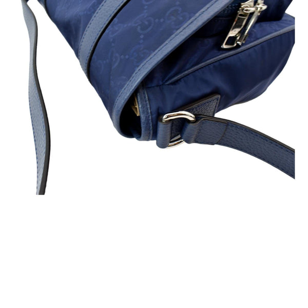 GUCCI Flap Double Buckle GG Monogram Nylon Messenger Bag Blue 510335
