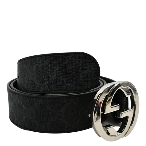 GUCCI Interlocking G Buckle GG Supreme Canvas Belt Black 411924