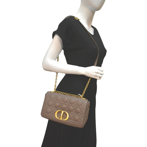 CHRISTIAN DIOR Caro Iridescent Leather Shoulder Bag Metallic Pink