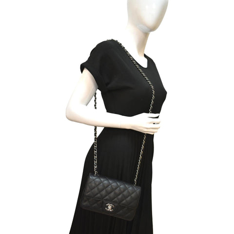 CHANEL Mini CC Flap Leather Shoulder Bag Black