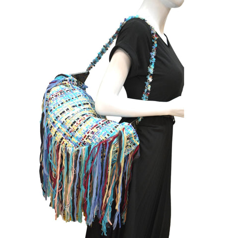 CHANEL Coco Cuba Hammock Tweed Woven Hobo Bag Turquoise