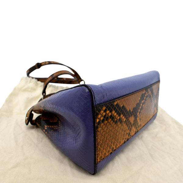 Fendi Peekaboo Mini Python Leather Shoulder Bag Brown - Bottom Left