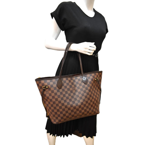 Louis Vuitton Neverfull MM Damier Ebene Tote Bag Brown - Full View