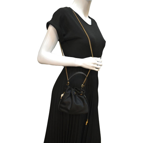 VERSACE La Medusa Charm Bucket Shoulder Bag Black