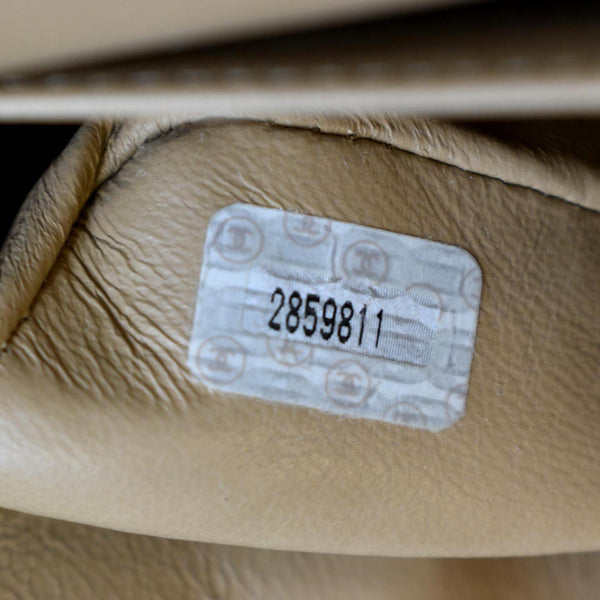 CHANEL Classic Double Flap Leather Shoulder Bag Beige