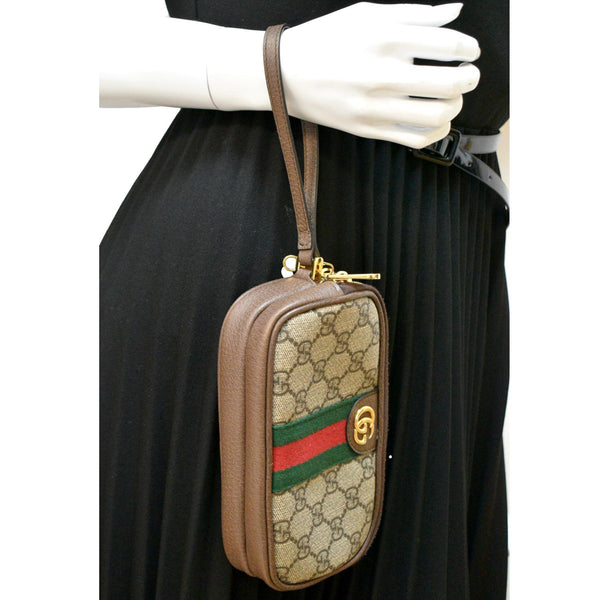 GUCCI Ophidia GG Supreme Monogram Phone Case Wristlet Beige 598654