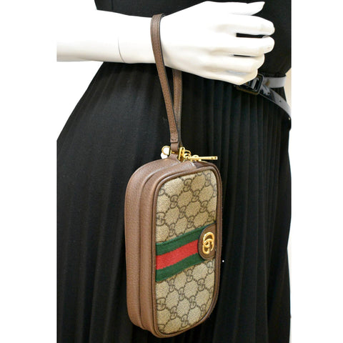 GUCCI Ophidia GG Supreme Monogram Phone Case Wristlet Beige 598654