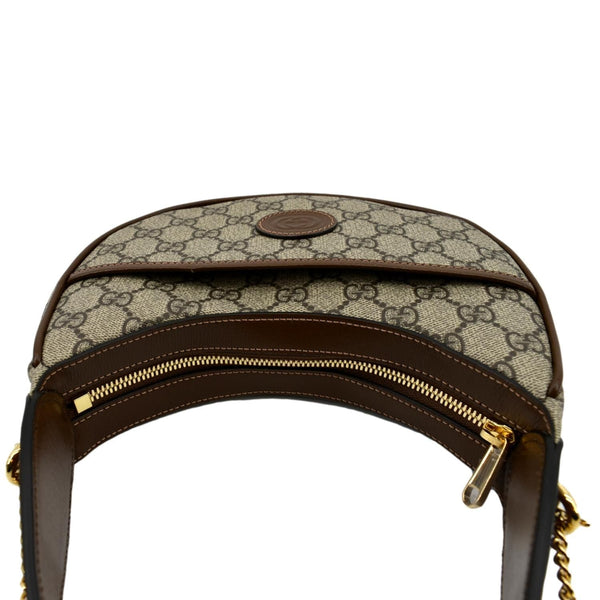 GUCCI Half Moon Mini GG Supreme Canvas Crossbody Bag Beige 726843