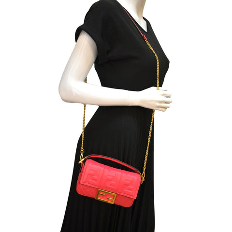 FENDI Baguette Nappa Leather Crossbody Bag Red