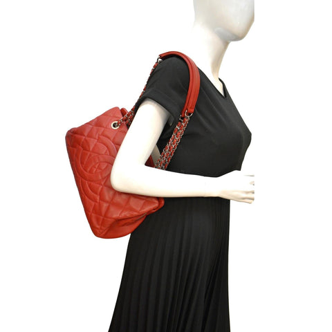 CHANEL Timeless CC Soft Quilted Caviar Leather Shopping Tote Bag Red