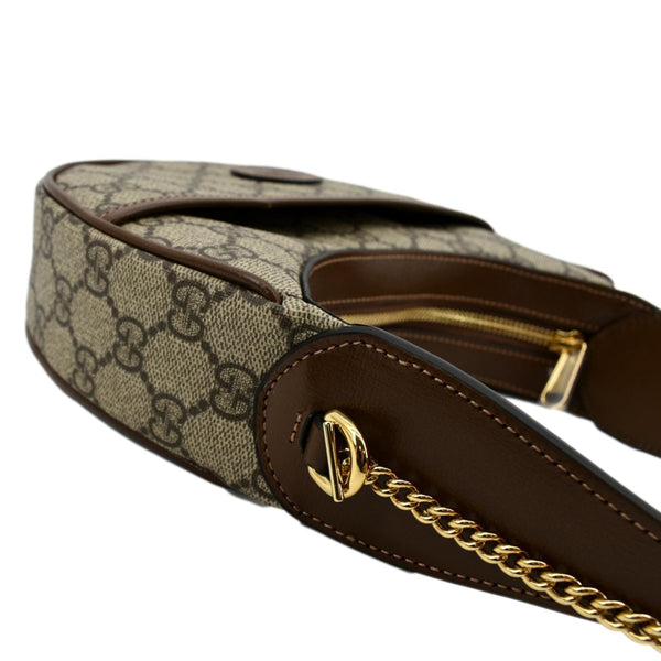 GUCCI Half Moon Mini GG Supreme Canvas Crossbody Bag Beige 726843