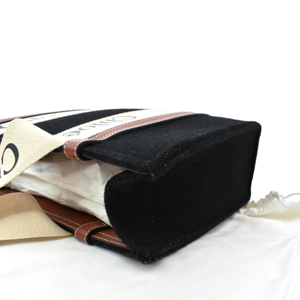 CHLOE Medium Woody Calfskin Canvas Tote Bag Black