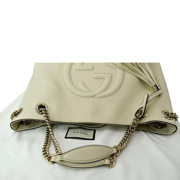 GUCCI Women Soho Medium Chain Leather Tote Shoulder Bag Ivory 536196