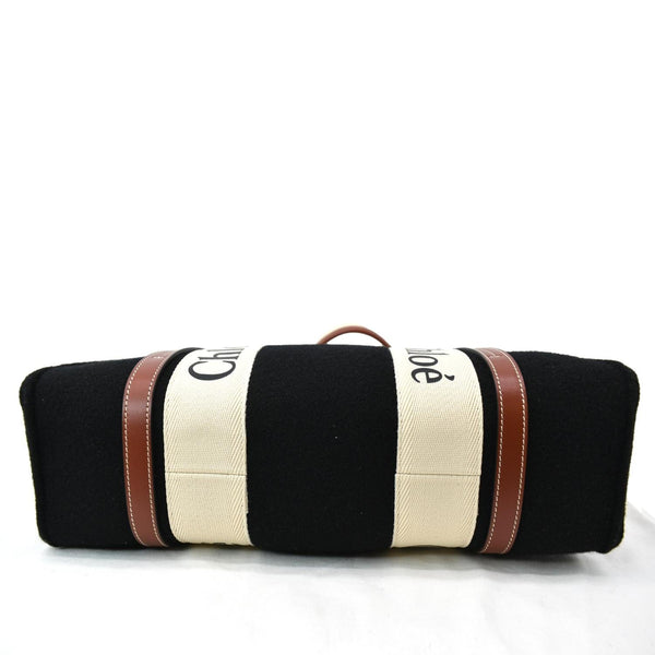 CHLOE Medium Woody Calfskin Canvas Tote Bag Black