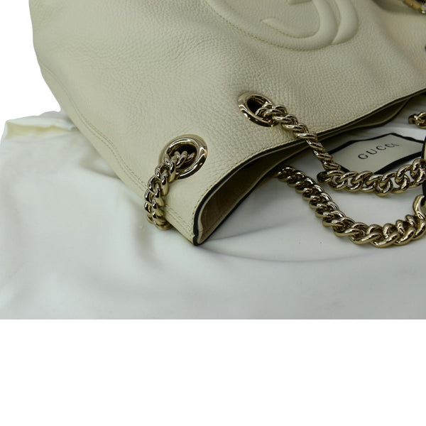 GUCCI Women Soho Medium Chain Leather Tote Shoulder Bag Ivory 536196