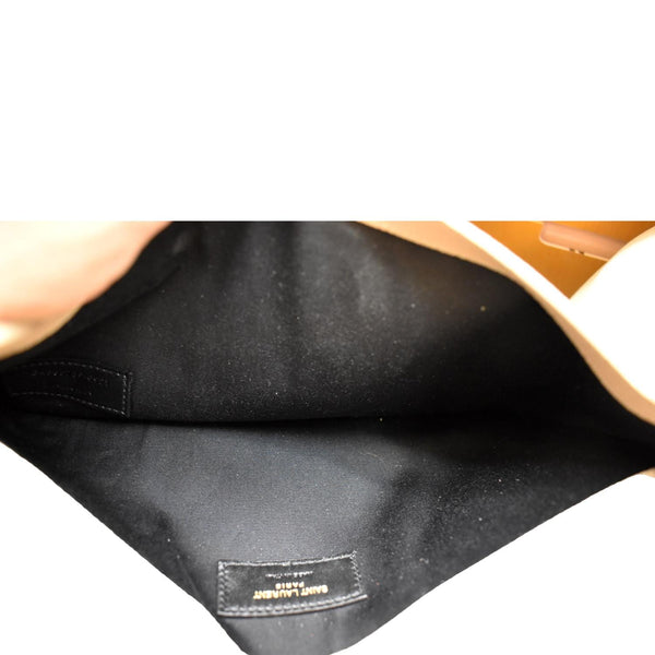 YVES SAINT LAURENT Uptown Envelope Grain De Poudre Leather Clutch Beige